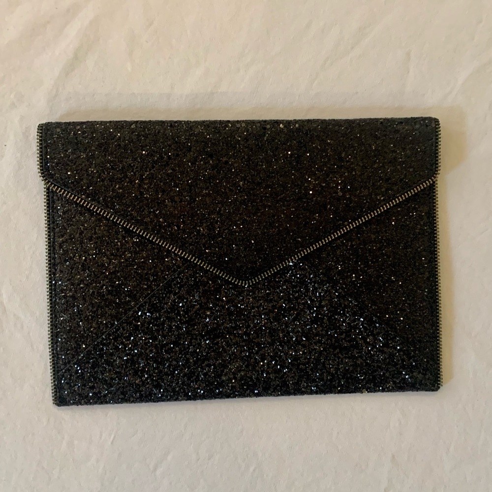 Black Glitter Rebecca Minkoff Leo Envelope Clutch!